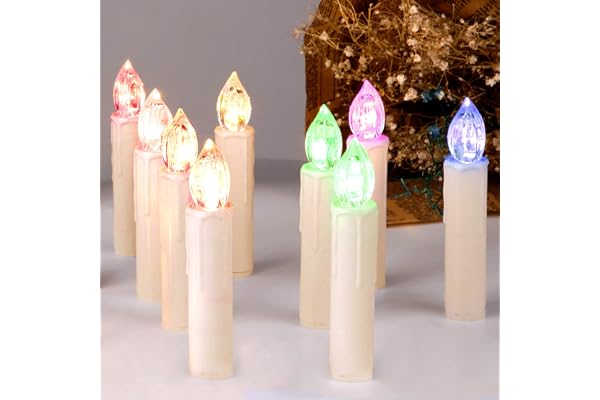 CCLIFE Bougies Sans Fil et Sans Flamme, Bougie LED pour sapin de Noël avec télécommande et attaches amovibles, Bougies scintillantes à piles et à télécommande:RGB