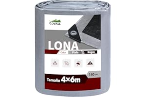 Covall Lona Impermeable de Alta Resistencia para Exteriores 140g/m² Plata/Negro Cubierta de Suelo Multiusos Techo Piscina Camión RV Camping Construcción Jardín Cobertizo para Mascotas.(4x6m)