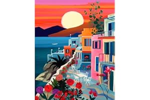 JATOK Paint by Numbers Kits for Adults, Painting Kits for Beginners On Clear Symbols Colored Canvas, Easy DIY Acrylic Pigment Drawing Paintwork for Home Wall Decor, 16x20in Frameless, Seaside City