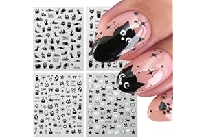 Mrltau 4 pcs Cute Nail Sticker, Nagelsticker Selbstklebend, Nail Art Sticker, Nagel Stickers, schwarz Nageltattoos, Nagelsticker Kinder, Fingernägel zum Aufkleben Kinder, Nagel Aufkleber