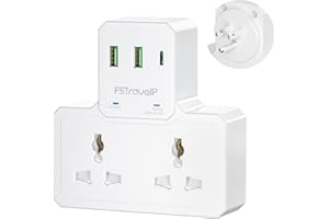 UK to USA Plug Adapter with USB C, Grounded American Adapter Plug with 2 USB-A and 1 Type C Ports, FSTravelP USA Travel Adapter 2 Way Plug Adaptor from UK to US Mexico Canada Thailand & More (Type B)