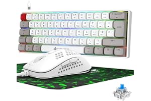 ZIYOU LANG Mechanische Gaming-Tastatur, kabelgebunden, Blauer Schalter, TKL, PBT-Tastenkappen + Hochleistungskabelgebundene Gaming-Maus, RGB-Tastatur-Maus, für PS4 PC/Laptop/Computer, Weiß