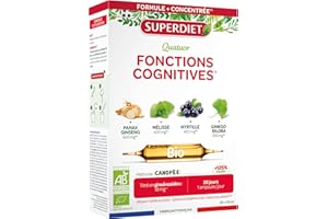 SUPERDIET - QUATUOR FONCTIONS COGNITIVES BIO - Ginseng, Mélisse, Myrtille, Gingko biloba - 20 ampoules de 10ml