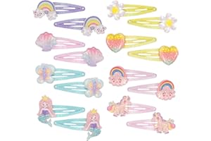 LVEFYTI 16 Stück Haarspangen Mädchen Glitzer, Haarspangen Kinder Mehrfarbig, Unicorn Meerjungfrau Schmetterling Blumen Herzen Regenbogen Haarclips Niedliche Haarschmuck für Kleinkinder Kinder Mädchen Frauen