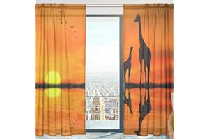 Mnsruu Voilage Voilage Silhouettes de Girafes Doux Rideaux pour Chambre Salon 140 cm x 198 cm 2 Panneaux