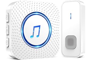 SURFOU Sonnette sans Fil, 400M Sonnette Longue Portée Exterieur Étanche, Kit de Electronique Carillon avec Récepteurs Enfichables pour la Maison, LED Bleu, 55 Mélodies, 5 Niveaux Volumes, Blanc