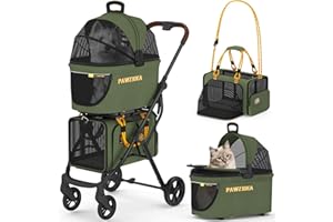 PAWZIDEA Double Pet Stroller with 2 Detachable Carriers, Portable Dog Crate for Car Travel & TSA-Approved Expandable Cat Carrier, Foldable Lightweight Jogger Stroller for 2–4 Cats or Small/Medium Dogs