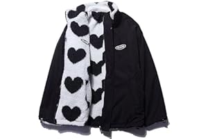 GOZYLA Women's Fleece Zip Up Jackets Reversible Kawaii Heart Print Zipper Coats Aesthetic Y2k Clothes Tops E-Girl Baggy Sweatshirt