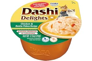 INABA Dashi Delights, Delicati Fiocchi in Brodo di Pollo e Fiocchi di Bonito - Cibo Umido per Gatti con Dashi - Snack per Gatti Ricco di Proteine, Ingredienti Naturali - Pasto Complementare - 1 x 70gr