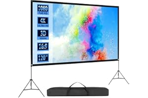 VISULAPEX 120 Inch Projector Screen with Dual Tripods: Wrinkle-Free, Strong Stands, Portable, Indoor/Outdoor, 16:9 Foldable 4K Movie Screen - Ideal for Camping, Parties, Home Theater
