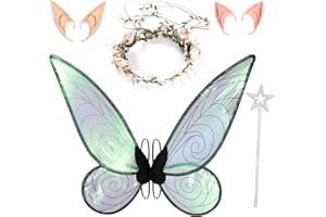 Tacobear Ailes de Fée Déguisement Papillon Enfant Adulte Oreilles Elfe Couronne Fleur Cheveux Costume Fée Ailes de Papillon pour Femme Fille Halloween Carnaval Noël Fête Anniversaire Cosplay (Noir)