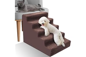 Zvonema Scala per Cani a 5 Gradini, Scaletta per Cani e Gatti Antiscivolo, con Rivestimento in Tessuto Lavabile, Rampa per Animali Divano Letto, con 1 Rotolo di Pelucchi (75 x 42 x 50 cm)