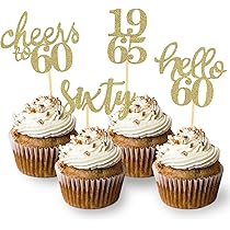 LunarCharm 60. Geburtstag Dekoration - Tortenaufsätze Mit Kerzen & Glitzer