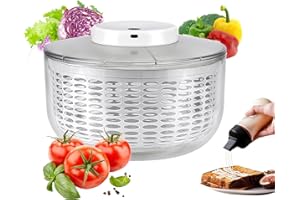E-GREETSHOPPING Salad Spinner Large Salad Washer and Spinner, Electric Lettuce Dryer with Vegetable Washing Basket and Serving Bowl, 6L Wireless Rechargeable Vegetable Dryer Salad Mixer, for Vegetable Lettuce