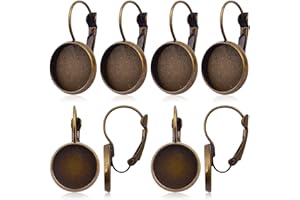 AYLIFU 20pcs Brass Leverback Earring Hooks Settings with Flat Round Blank Earring Cabochons Bezel Trays for DIY Earring Dangle Jewelry Making, Antique Bronze