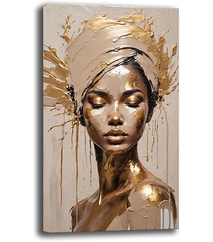 Quadro Su Tela, Testa Di Moro Donna. Stile Seppiato Con Dettagli A Con Sfondo Panna Fine Art Made In Sicily