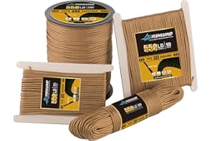 FISHLUND Paracord 550 lb, 7 Strand Type III Paracord Rope 100ft, High Strength Nylon Parachute Cord for Camping, Survival, Tactical and Hiking, Coyote
