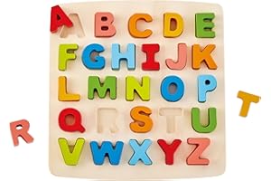 Hape Puzzle mit Großbuchstaben - Holz Alphabet Puzzle, Lernspielzeug zum Buchstabenlernen, Motoriktraining und frühem Lesen, für Kinder ab 3 Jahren
