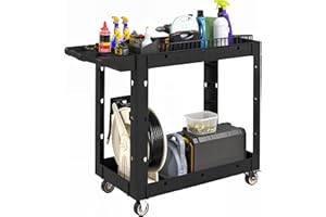 ‎HOMCOM HOMCOM Werkstatt-Rollwagen mit 2 Etagen, Werkstattwagen mit Hakenlöchern Seitengriff, Werkzeugwagen für Lagerhaus, Garage, max. 227 kg Belastbar, Schwarz