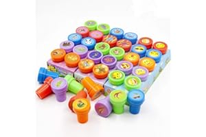 FISHSHOP Tampons Enfants 40 Pcs Assortis De Bande Dessinée Stampers Kit Outil Ensemble Encreur En Plastique Tampon Joints Enfants Emoji Fruit Véhicule Jouez Tampon Jouets En Caoutchouc Encre Lavable Stampers
