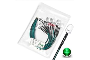 [Fil UL] Chanzon 10 pcs Pré-câblés 10mm Vert LED Diode Lumières (Lentille Transparente Ronde DC 12V) avec 560 ohms 1/4 W Résistance et 24 AWG Fil Indicateur Lumière Emittant Diodes Éclairage 10mmled