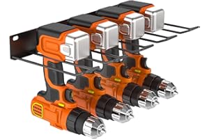 GOYOXOKY Power Tool Organizer Storage, Tool Rack for 4 Drill Holders, Heavy Duty Wall Mounted Holder with Side Screwdriver for Garage, Home, Workshop