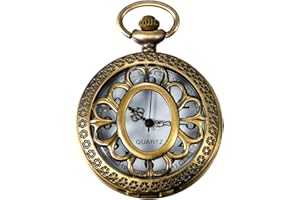 JewelryWe Relojes de Bolsillo para Hombre y Mujer, Relojes de Bolsillo Esqueleto, Relojes de Bolsillo Vintage, Relojes de Bolsillo Multiestilo y Multiestampado, Esferas con Números Romanos/Arábigos