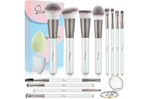 Makeup Brushes 15Pcs Makeup Kit, Start Makers Premium Synthetic Kabuki Foundation Powder Concealer Eyeshadow Blush Brushes Make up Brushes Set with 2pcs Blender Sponges & Mirror (Grey)