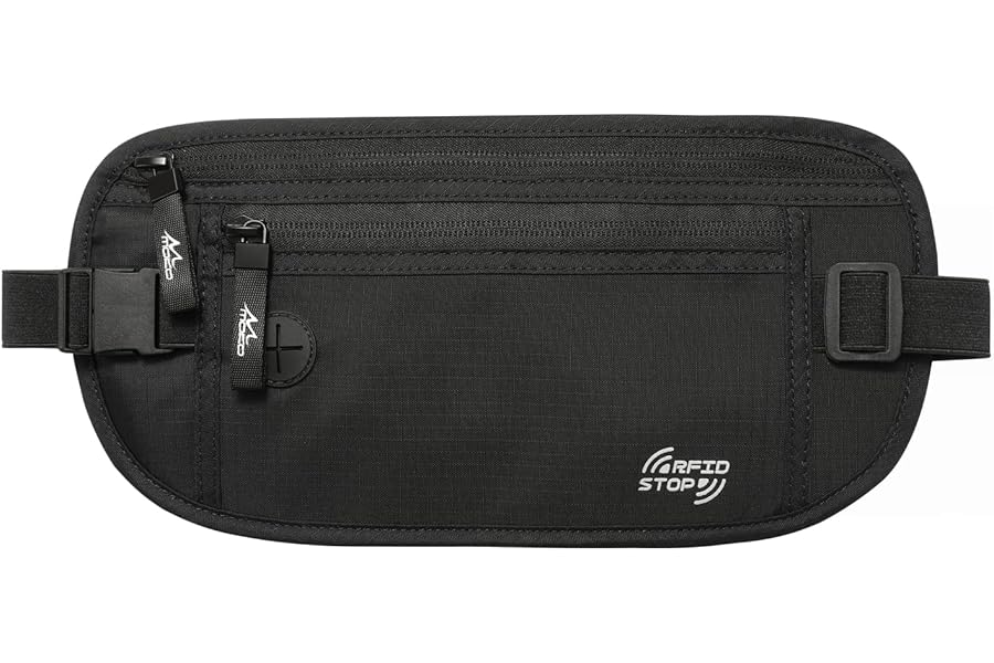 MoKo Secure Travel Money Belt Passport Holder, Undercover Hidden RFID Blocking Travel Wallet, Anti-Theft ort Wallets Bumbag for Men Women