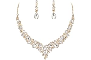 Ever Faith Wedding Bridal Crystal Teardrop Cluster Statement Necklace Dangle Earrings Jewellery Set for Women