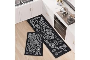 BWBIKE Kitchen Rug Set 2 Piece, Non-Slip Water Absorb Comfort Cushioned Runner and Mat, Machine Washable Floor Mats for Kitchen Next to Sink, Hallway, Laundry