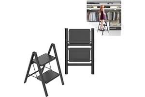 LZQ Escalera plegable de 2 peldaños con pedal ancho, escalera plegable ligera, antideslizante, con seguridad plegable de hasta 270 kg, para el hogar, la cocina, color negro