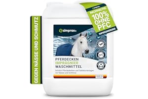 SIMPRAX® Lessive Imperméabilisant Couverture Cheval & Tapis de Selle - sans PFC, Certifié Oeko-TEX & V-Label - Imperméabilisant Tissu Textile Respirant & Écologique - Lavage Machine/Main - 5 L