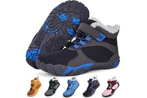 BibYuga Barefoot Shoes Winter Children's Winter Shoes Girls Boys Barefoot Shoes Children Winter with Warm Lining, Water-Repellent Winter Boots Outdoor Non-Slip Trail Running Shoes