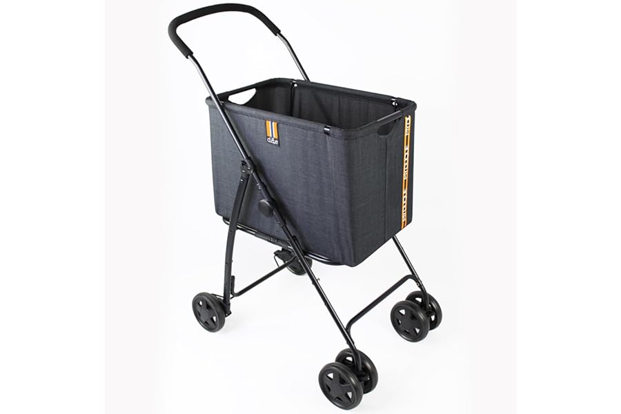 MY DUQUE - MILA a modern shopping trolley, with detatchable basket holds up to 15 kg, easy folding, with foot brake, soft touch handle, black robust fabric, on 360 degree swivel double front wheels.