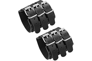 LOLIAS 2 PCS Bracelet Cuir Véritable pour Hommes Femmes Triple Sangle Large Bracelet Manchette Wrap Gauntlet Bracelet Fixation Bras Armure Ceinture Unisexe Couple,Noir/Brun