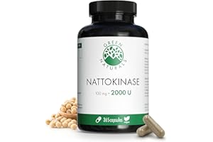 Nattokinase 20.000 FU/g - 100 mg par gélule - 1 an de stock (365 gélules) - Extrait de soja fermenté - Green Naturals®