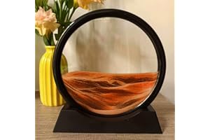 Neioaas 3D Moving Sand Art Pictures - Dynamic Sand Painting Liquid Motion,Sand Art Ornaments,3D Deep Sea Sandscape,Round Glass Frame Display Flowing Sand Art,Relaxing for Home Office Decor(Yellow,7")