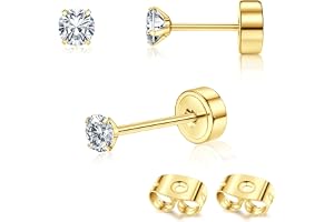 Adramata 2 st titanörhängen för kvinnor och män platt baksida örhängen 14K guld titanörhängen små broskörhängen tragus helix
