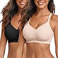 Vertvie Womens Seamless Bra No Underwire Comfort Push Up Bras Buttery Soft Wireless Bralette Full Coverage Sport Everyday Bra,2pcs Beige+Black,L