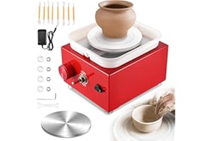 Tornio per Ceramica, Kooeuru Tornio per Argilla 2000 giri/min Velocità Regolabile con Piastre da 10/6,5 cm, Strumenti di Modellatura e Vasca Rimovibile, Tornio Ceramica per Bambini e Adulti, Rosso