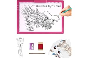 TOHETO A4 Ricaricabile Lavagna Luminosa per Disegnare con Supporto Innovativo e Clip Superiore, Scatola Luminosa di Tracciamento Luminosità Dimmerabile Lavagna Luminosa Light Pad Board Box(Rosso Rosa)