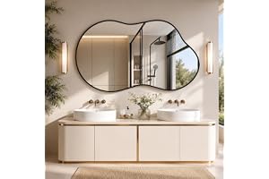 Clevich Asymmetrisk spegel, 66 x 116 cm med aluminium – väggspegel, molnform, smal, modern design, platsbesparande för hem, gym och kommersiellt bruk