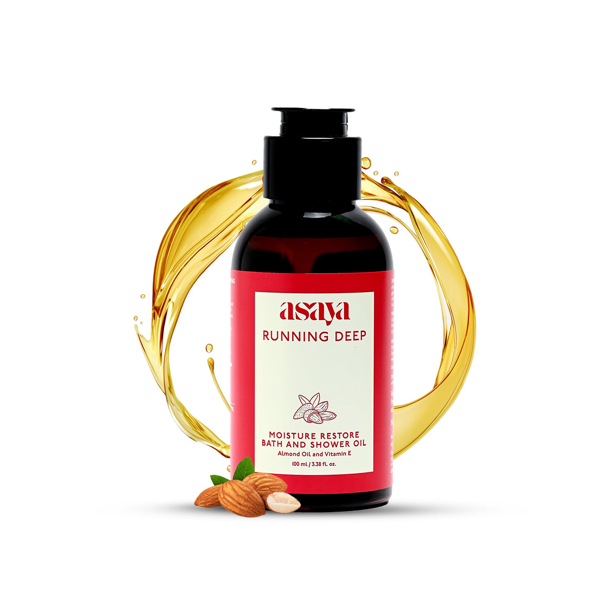 Asaya Deep Moisture Bath & Shower Oil (100ml) | Oil-based body wash | Rejuvenates & Hydrates | All skin types | Almond, Jojob