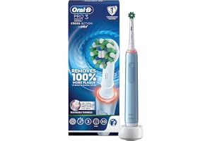 Oral-B Pro 3 Rechargeable Rotating Electric Toothbrush for Adults | 3 Cleaning Modes with Pressure Sensor | 2-Min Timer with Quadpacer | 2-Year Warranty | IPX7 Water Resistant | Round Brush Head