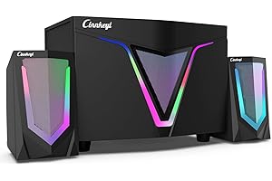 CINNKEYI 2.1 USB-Powered Computer Speaker with Subwoofer,Computer Speakers with 9'' subwoofer-Dual 4.7'' mid-treble full-range satellites for PC,Speaker with Dynamic RGB,Up to 16W, 3.5mm Inputs,Strong Bass ﻿ ﻿