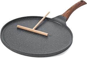 SENSARTE Nonstick Crepe Pan, Swiss Granite Coating Dosa Pan Pancake Flat Skillet Tawa Griddle 26-CM with Spreader, Induction Compatible, PFOA Free(Grey)