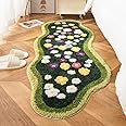 YHYanHui Irregular Moss Carpet Long Rug Runner Small Flowers Green Moss Long Area Rug for Bedroom Living Room Kitchen Soft Cozy Moss Runner Rugs for Lounge Bedside Non Slip Machine Washable 60x120cm