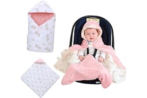 LAT LEE AND TOWN LAT Baby Car Seat Blanket,Universal Newborn Swaddling Blanket, Boy Girl Hooded Cosy Toes,Three-layer thickening Cotton Warm Baby Wrap for Pushchair, Pram, Crib, 90 x 90 cm (Hat Rabbit)