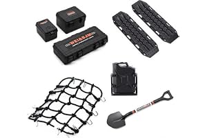 Ezweiji RC Crawler 8-i-1 biltakdekoration tankförvaringslåda, bagagenät, spade, för Traxxas Desert Racer Slash Axial SCX10 90046 D90 TRX4 1/10 crawler bil (jordisk)